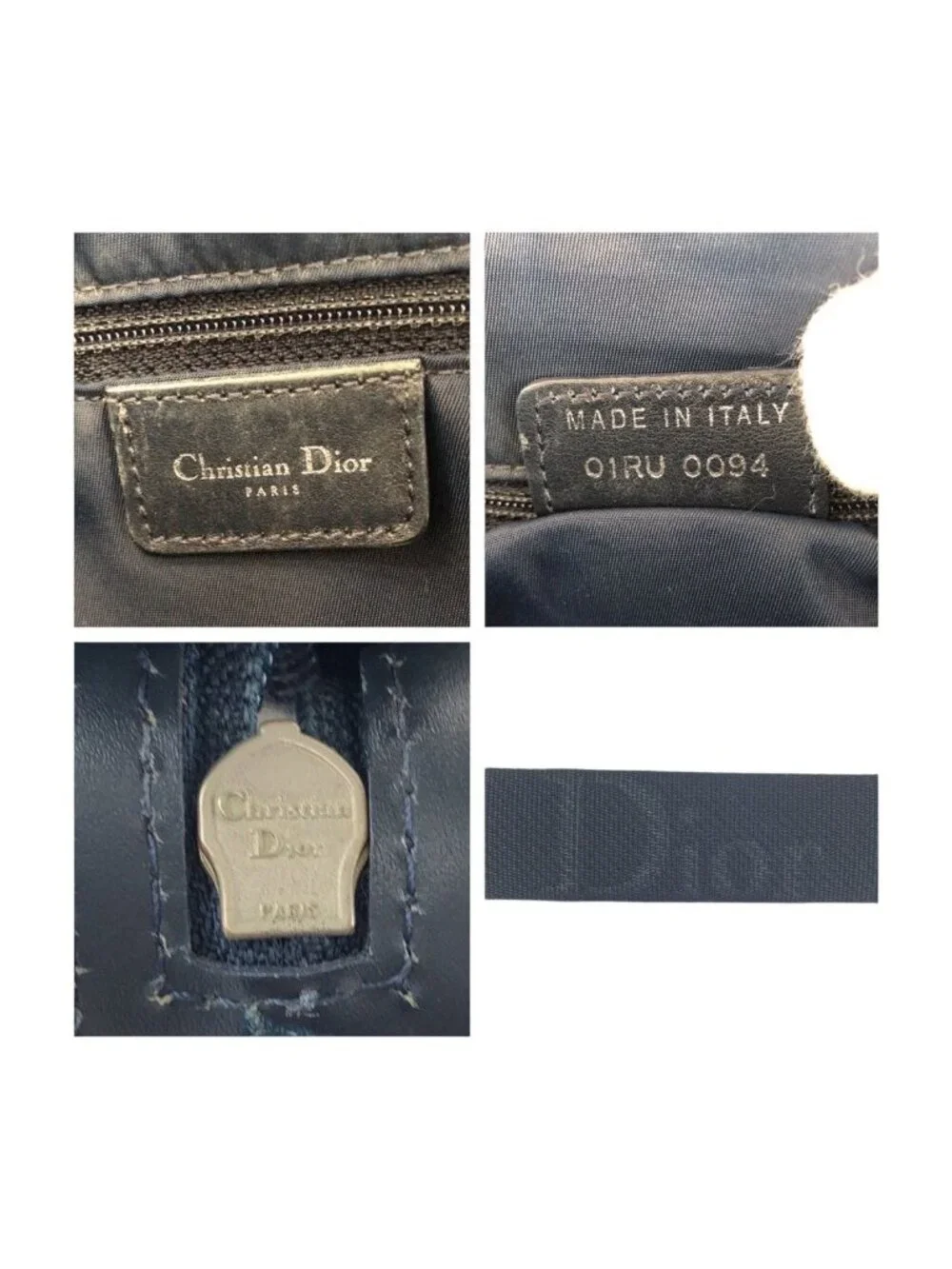 Dior Vintage Trotter Navy Gray Canvas Leather Shoulder